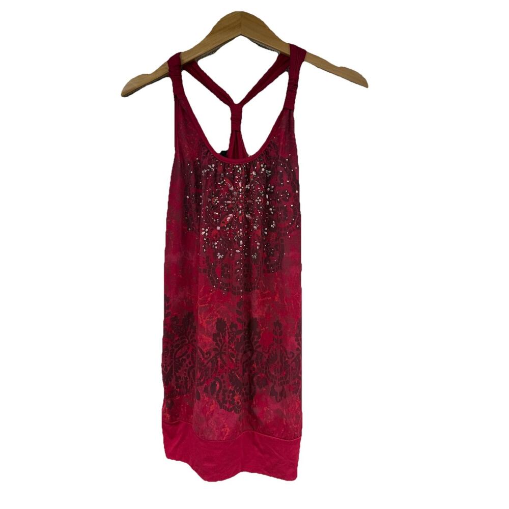 Vintage Y2K Style Vanity Red Burgundy Banded Embellished Tank Top Womens M
